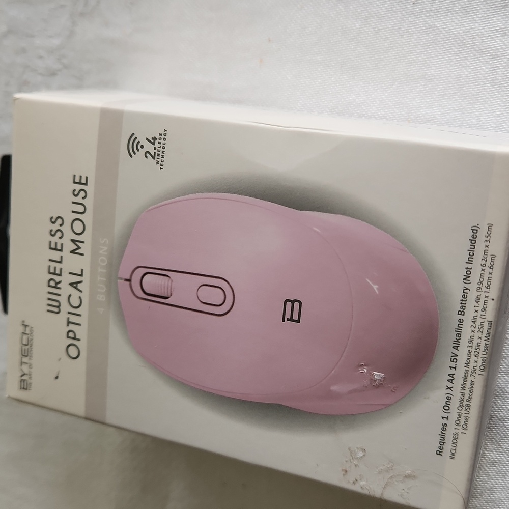 Bytech Pink Wireless Optical Mouse Plug & Play  NIB